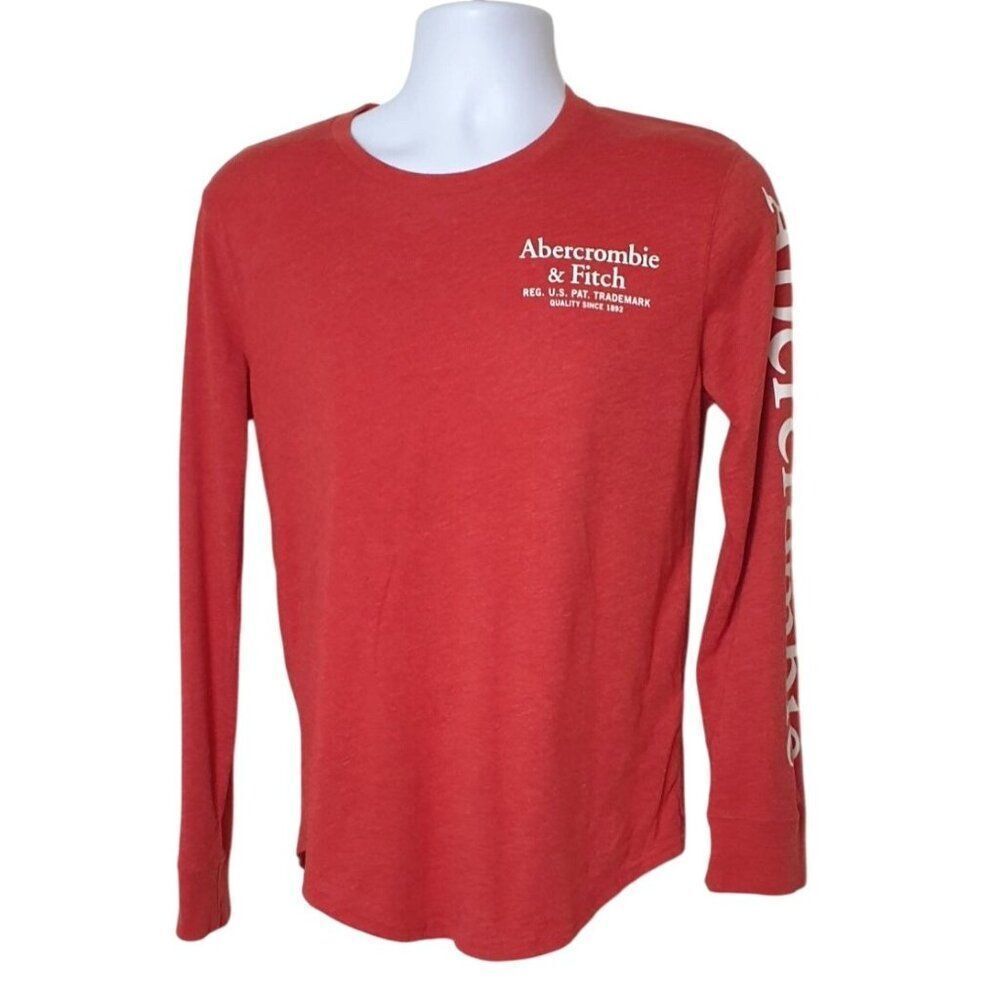 Abercrombie & Fitch Mens Tee XS Red Long Sleeve Spelled Out Graphic Casual Shirt